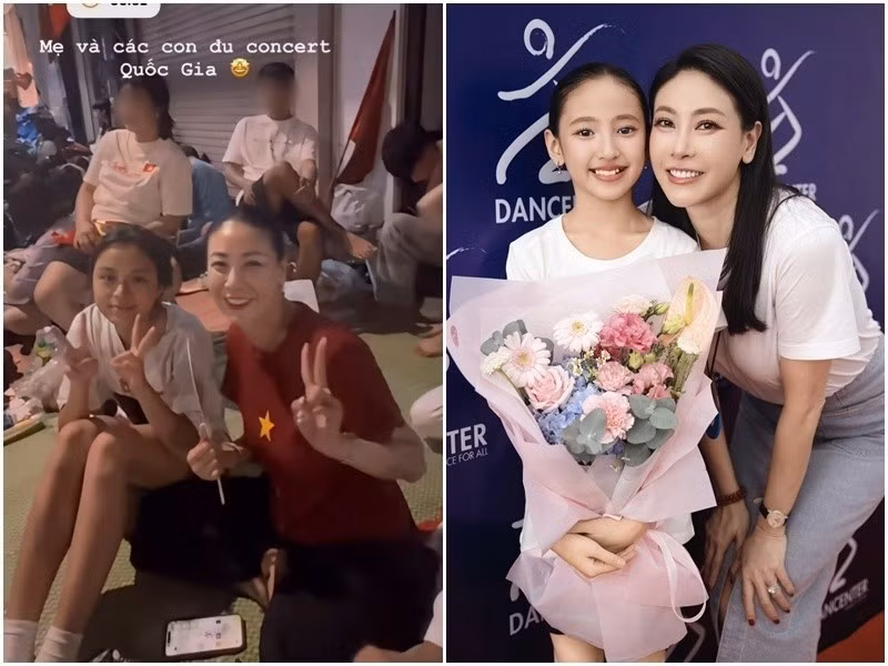 Trên trang cá nhân, Hoa hậu Hà Kiều Anh chia sẻ khoảnh khắc cùng con gái thứ ba ngồi vỉa hè chờ đợi xem diễu binh, diễu hành 2/9 tại Hà Nội. Ảnh: FB Hà Kiều Anh.