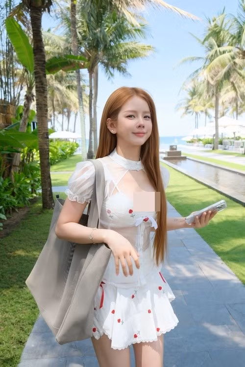 Bên cạnh chất liệu len, Mie còn thể hiện sự tinh tế khi chọn trang phục theo phong cách thời thượng với họa tiết caro đỏ trắng hoặc váy hoa nhí duyên dáng.