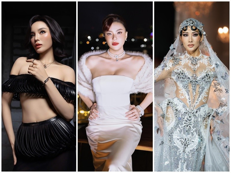 Kim Duyên (giữa) đoạt á hậu 1 Hoa hậu Hoàn vũ Việt Nam 2019, vào top 16 Miss Universe 2021. Hoàng Thùy (ngoài cùng bên phải) đoạt á hậu 1 Hoa hậu Hoàn vũ Việt Nam 2017, vào top 20 Miss Universe 2019. Trong khi đó, Kỳ Duyên đăng quang Miss Universe Vietnam 2024, vào top 30 Miss Universe 2024. Ảnh: FB Kim Duyên, Hoàng Thùy, Kỳ Duyên.