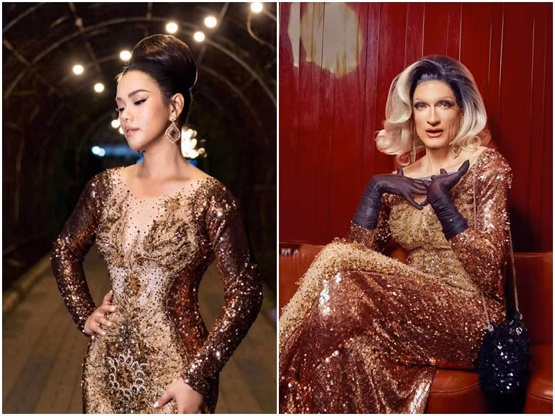 Trong show diễn của Phương Vy Idol (trái), Sean Trace chấp nhận mặc chiếc đầm mà cô từng mặc và trang điểm.