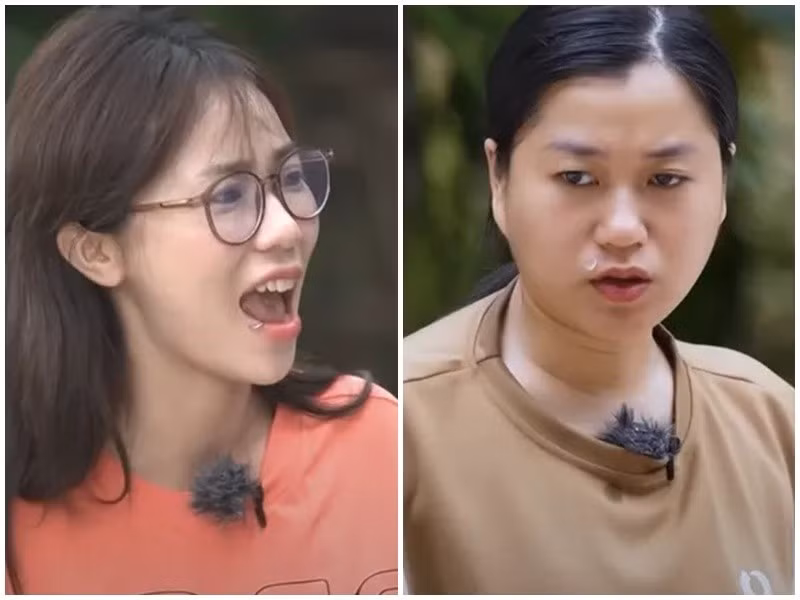 Trong Bậc thầy săn tiền thưởng, MisThy (trái) trêu đùa kém duyên với Lâm Vỹ Dạ khi nói đàn chị "già, ăn thùng uống vại". Giữa ồn ào, MisThy thừa nhận, cô đùa giỡn quá trớn. Ảnh: Tiền Phong.