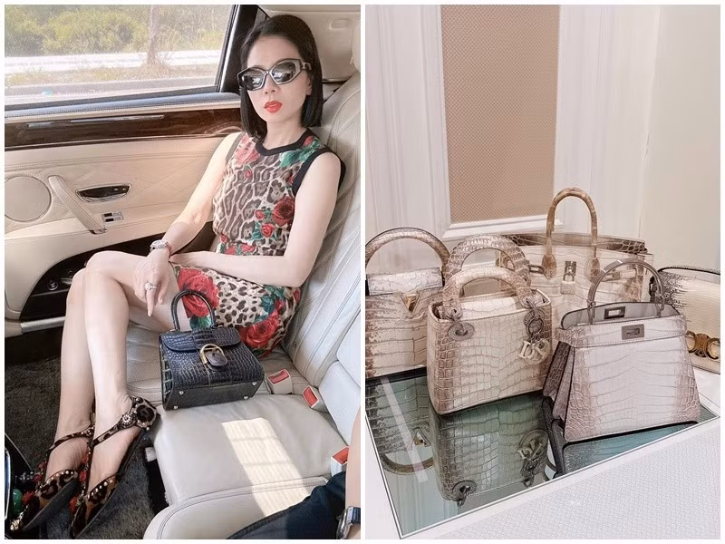 Nữ ca sĩ có 5 chiếc túi Hermes bạch tạng, mỗi chiếc giá tiền tỷ. Ảnh: FB Lệ Quyên.