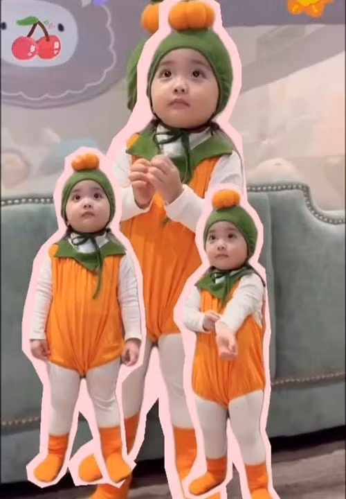 "Lisa bánh bao hoá thân thành quả bí Halloween", Khánh Thi chia sẻ. Ảnh: Instagram Khánh Thi Phan Hiển.