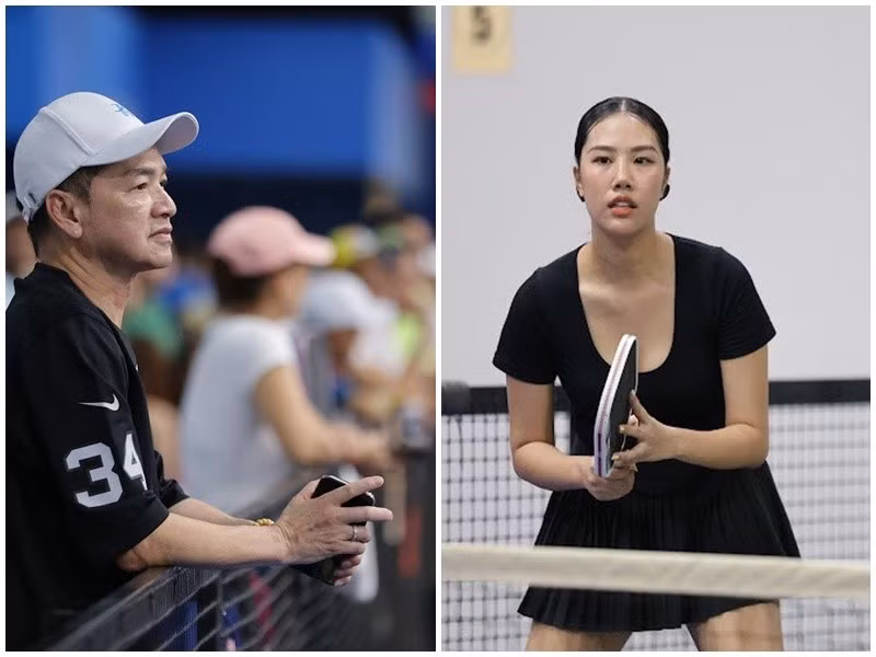 Quang Minh cổ vũ bạn gái thi đấu pickleball. Ảnh: FB Tăng Khánh Chi.