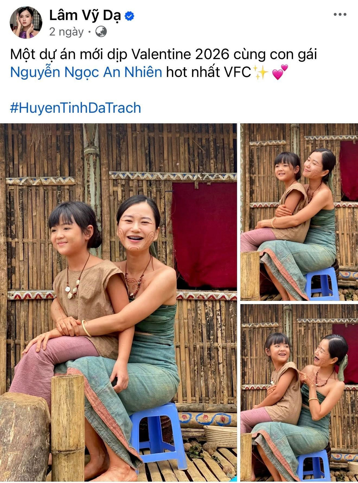 Trong phim điện ảnh Huyền Tình Dạ Trạch dự kiến ra rạp dịp Tết, Cherry An Nhiên vào vai con gái của Lâm Vỹ Dạ, tiếp tục đảm nhận một nhân vật nhỏ tuổi. Ảnh: FB Cherry An Nhiên.