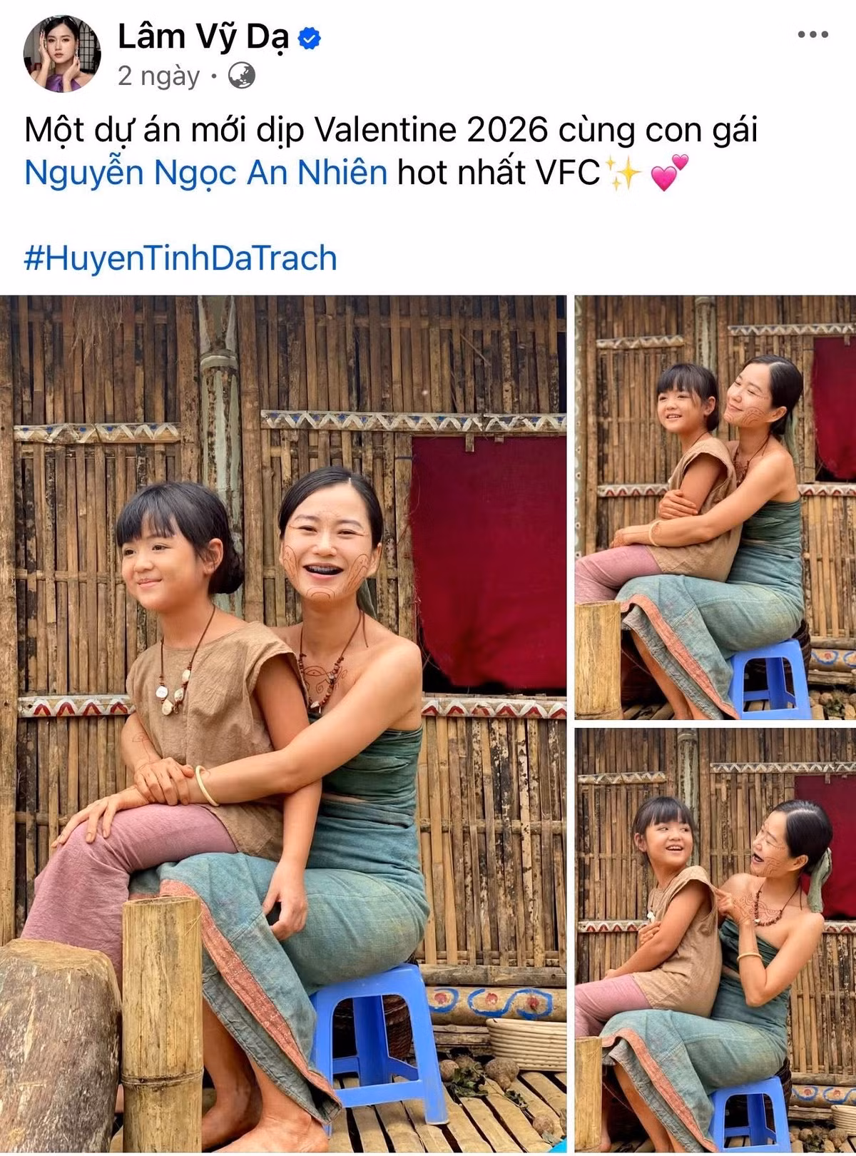 Trong phim điện ảnh Huyền Tình Dạ Trạch dự kiến ra rạp dịp Tết, Cherry An Nhiên vào vai con gái của Lâm Vỹ Dạ, tiếp tục đảm nhận một nhân vật nhỏ tuổi. Ảnh: FB Cherry An Nhiên.