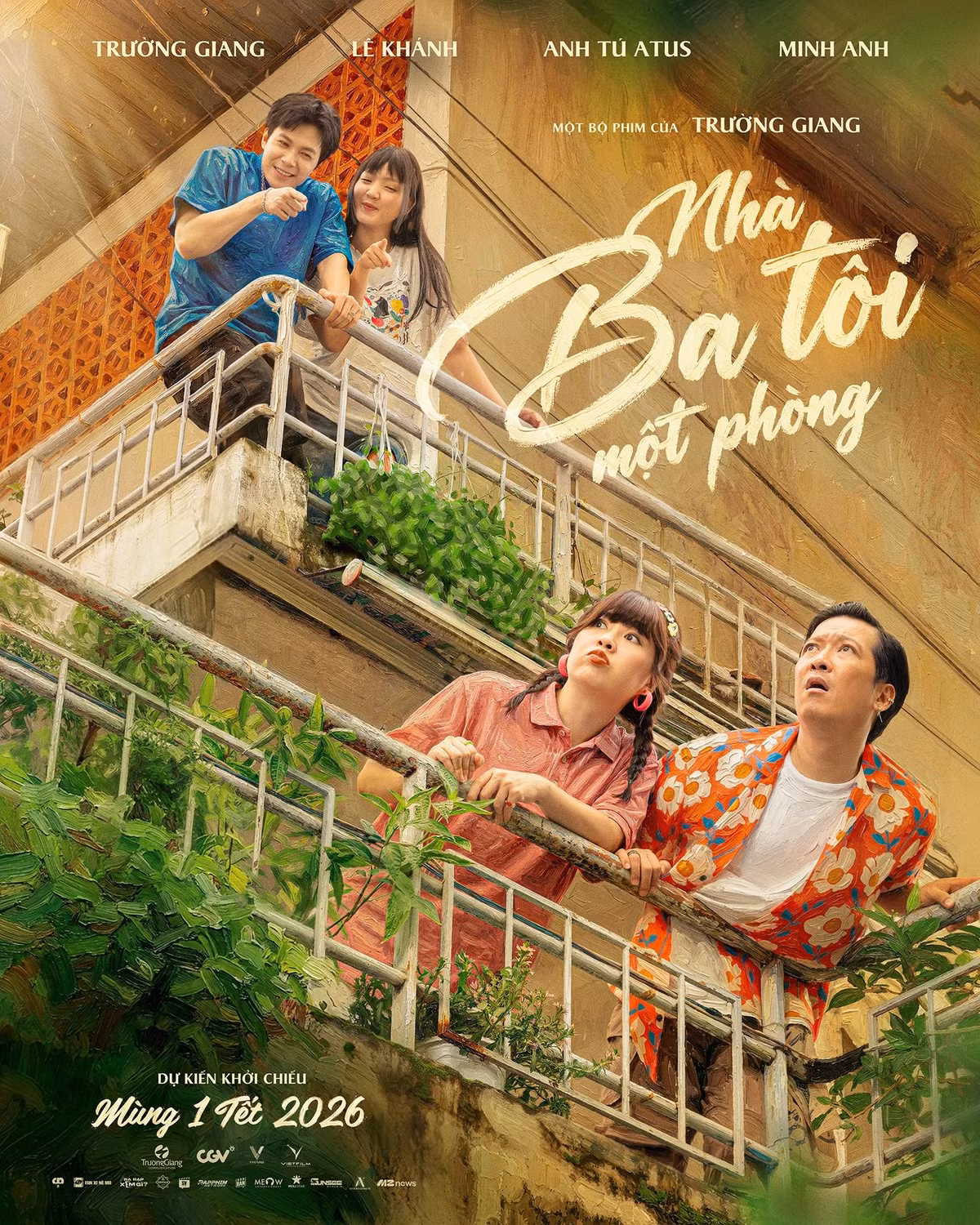 Nhà ba tôi một phòng do Trường Giang làm đạo diễn, nhà sản xuất đồng thời đóng chính. Phim còn có sự tham gia diễn xuất của Đoàn Minh Anh, Anh Tú Atus, Lê Khánh. Ảnh: FB Trường Giang.