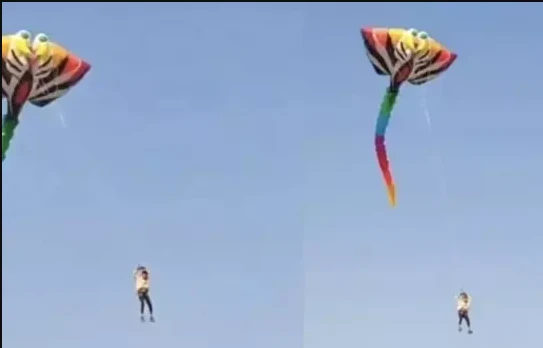 "Đau tim" xem chàng trai liều lĩnh bay cùng diều khổng lồ