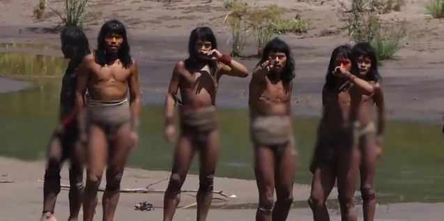 Trong đoạn video, bộ lạc xuất hiện ven bờ sông giữa rừng rậm Amazon. (Ảnh: NYP)