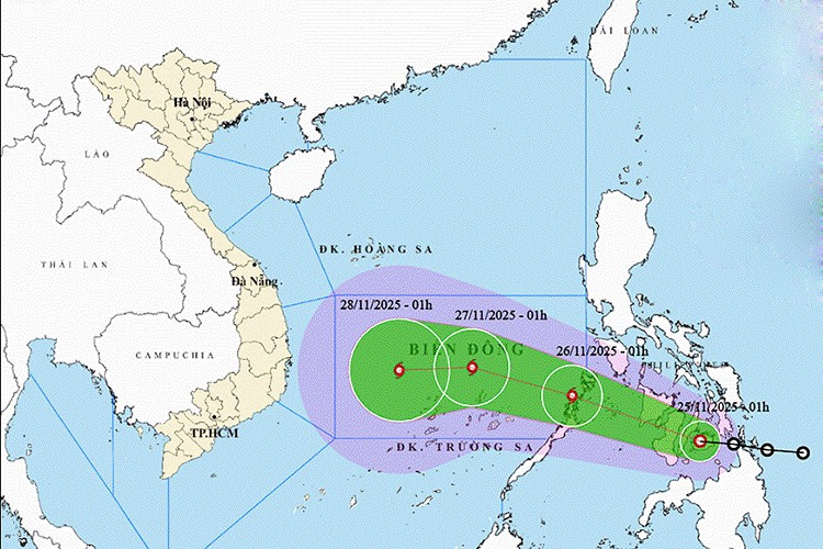 Vị trí và đường đi của bão số 15. Ảnh: thoitietvietnam.gov.vn