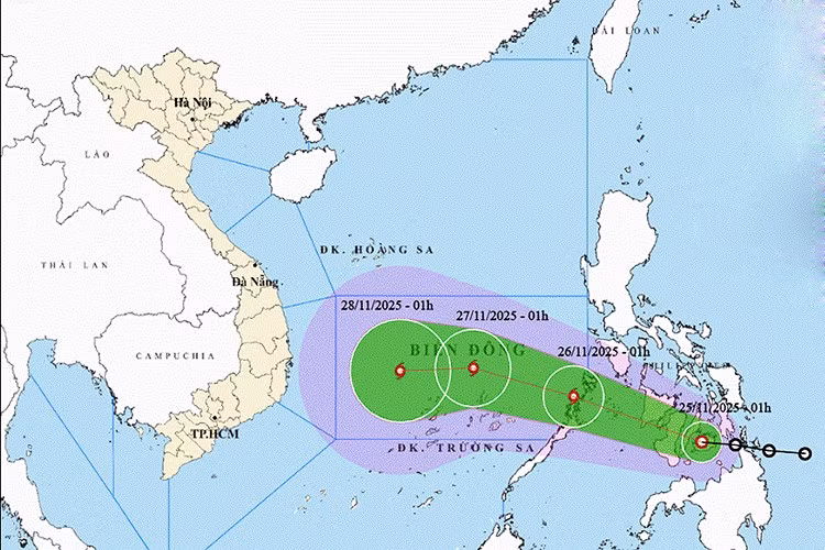 Vị trí và đường đi của bão số 15. Ảnh: thoitietvietnam.gov.vn