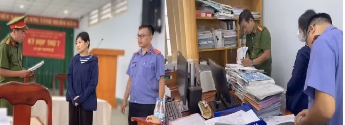 Công an tỉnh Đồng Nai tống đạt quyết định khởi tố bị can, bắt tạm giam Trần Nguyễn Minh Nguyệt và khám xét nơi làm việc để phục vụ công tác điều tra, làm rõ vụ án (ảnh: CACC)