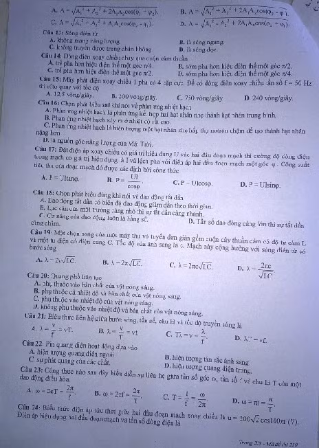 De thi thu THPT quoc gia 2015 mon Vat Ly toan tinh Nam Dinh ngay 5/6-Hinh-2