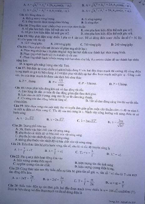 De thi thu THPT quoc gia 2015 mon Vat Ly toan tinh Nam Dinh ngay 5/6-Hinh-2