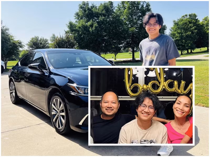 Tháng 7/2023, Chấn Hưng - con trai Hồng Ngọc được bố mẹ tặng chiếc Lexus ES nhân sinh nhật 17 tuổi. Ảnh: FB Hồng Ngọc.