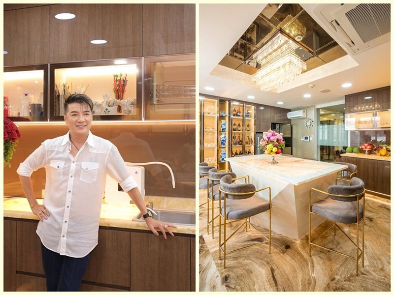 Khi rảnh rỗi, Đàm Vĩnh Hưng sắp xếp, trang trí lại nhà cửa. Tháng 5/2022, anh thiết kế lại toàn bộ nội thất cho khu bếp. Ảnh: FB Đàm Vĩnh Hưng.