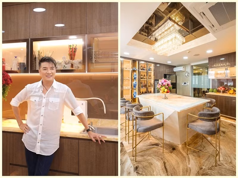 Khi rảnh rỗi, Đàm Vĩnh Hưng sắp xếp, trang trí lại nhà cửa. Tháng 5/2022, anh thiết kế lại toàn bộ nội thất cho khu bếp. Ảnh: FB Đàm Vĩnh Hưng.