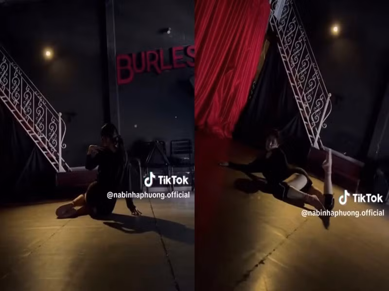 Nhã Phương khoe thực hiện vũ đạo gợi cảm trên sàn tập. Ảnh: TikTok Nhã Phương.