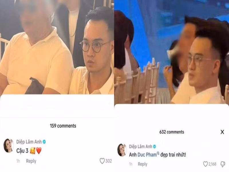 Mới đây, Diệp Lâm Anh bị cư dân mạng soi để lại các bình luận: “Đức Phạm đẹp trai nhất”, “Cậu ba”, nhạc hay" dưới các video ghi lại hình ảnh Đức Phạm tham gia một sự kiện. Ảnh: Phụ Nữ Pháp Luật.