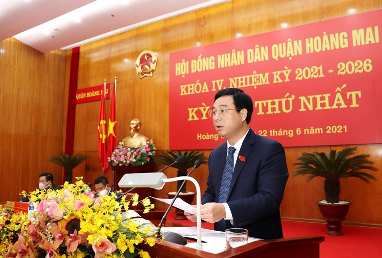 Chủ tịch UBND quận Hoàng Mai nhiệm kỳ 2021-2026 - ông Nguyễn Minh Tâm.