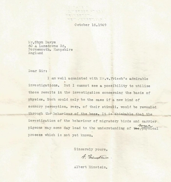 Bức thư được ông viết năm 1949 để trả lời kỹ sư Glyn Davys, người quan tâm đến các nghiên cứu sinh học. Nó được tìm thấy vào năm 2011 khi Davys qua đời.