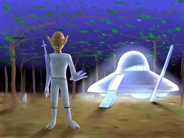 Nhìn kỹ qua bóng tối lờ mờ, ông thấy một sinh vật giống người nhô lên ở giữa luồng ánh sáng này. Một lần nữa, nó lướt về phía ông. Shiota giơ máy ảnh chụp thực thể kỳ lạ này. Như nhận ra đang bị chụp hình, sinh vật lạ xoay lại với vận tốc rất cao rồi biến mất vào không gian.