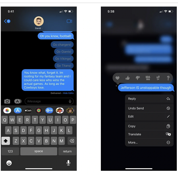 Bản cập nhật iOS 16 của Apple đang mang đến một tính năng được nhiều người mong đợi, đó là khả năng chỉnh sửa hoặc hoàn tác tin nhắn được gửi trên iMessage. Người dùng cũng có thể khôi phục các tin nhắn đã xóa gần đây trong tối đa 30 ngày sau khi xóa.