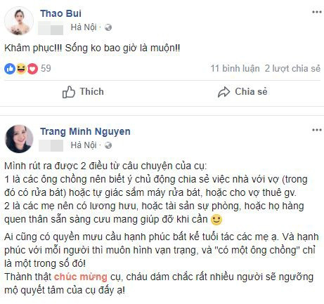 MC Minh Trang và hội chị em ủng hộ quyết định ly hôn của cụ bà 86 tuổi vì chồng 'cả đời không một lần rửa bát'.
