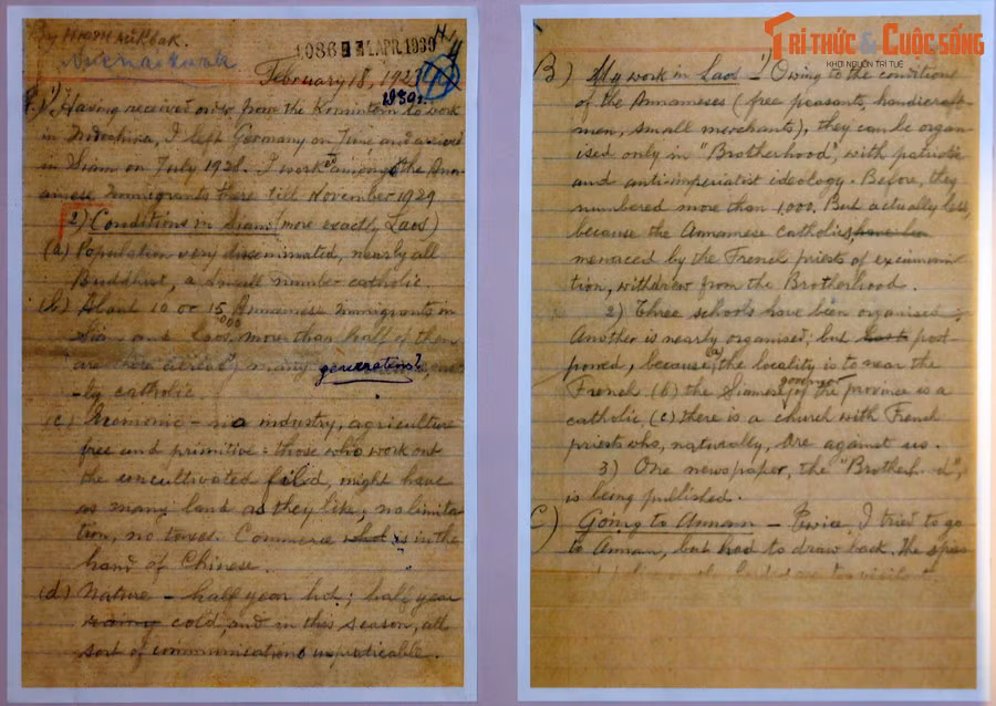 Báo cáo (bằng tiếng Anh) của lãnh tụ Nguyễn Ái Quốc gửi Quốc tế Cộng sản về sự ra đời của Đảng Cộng sản Việt Nam, 18/2/1930.