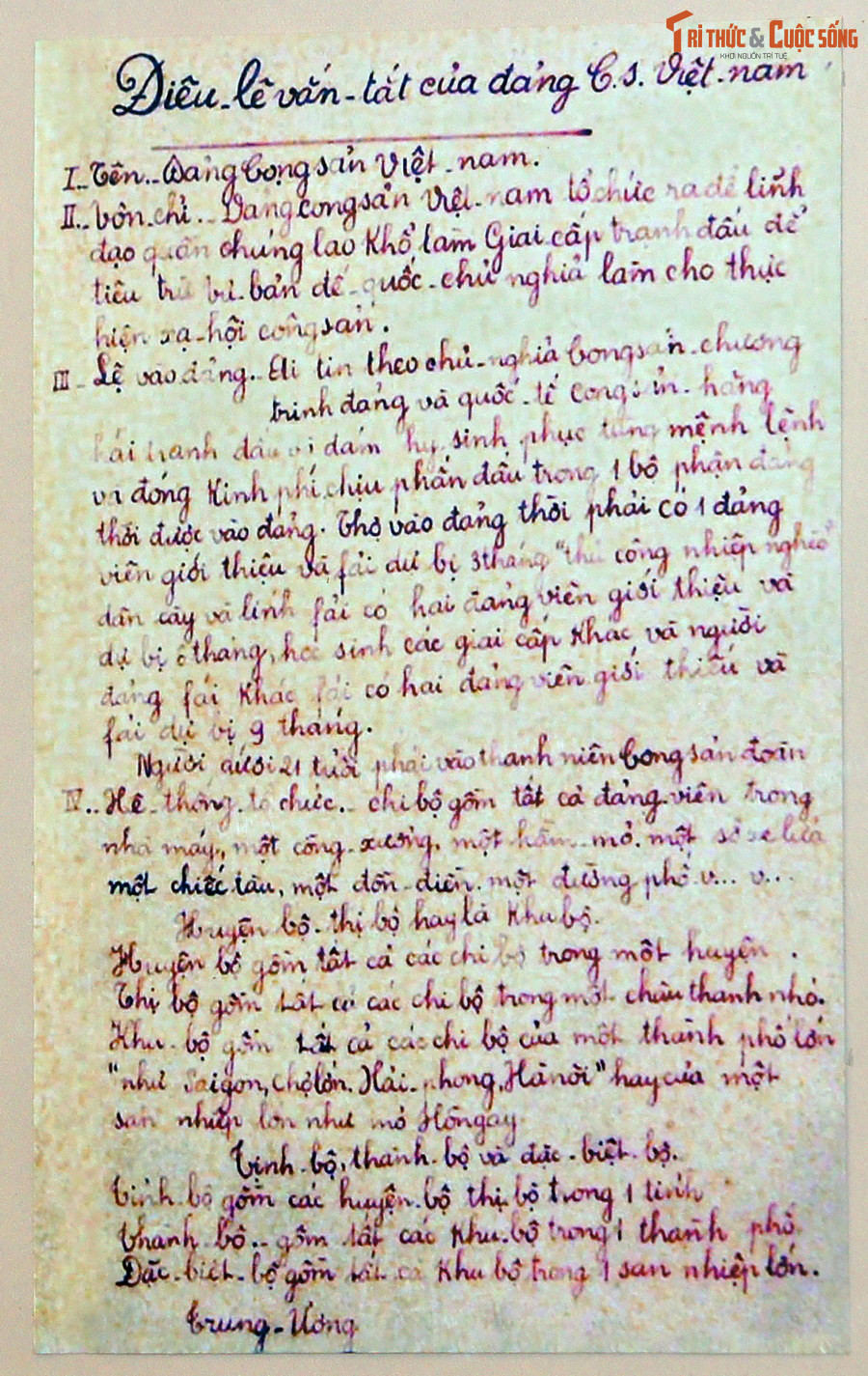 Điều lệ vắn tắt của Đảng Cộng sản Việt Nam do đồng chí Nguyễn Ái Quốc soạn thảo, được thông qua tại hội nghị thành lập Đảng, tháng 2/1930.