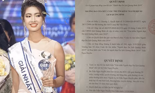 Ngoc Huyen bi tuoc vuong mien Hoa khoi Nguoi dep Du lich Quang Binh