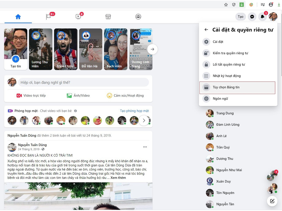 Bước 2: Nhấn chọn News Feed Preferences (Tùy chọn Bảng tin).