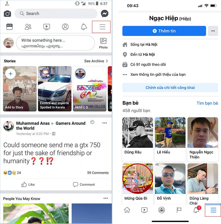 Cách thực hiện trên điện thoại: Bước 1: Mở ứng dụng Facebook. Nhấn chọn biểu tượng 3 dấu gạch ngang. Trên Facebook phiên bản Android, nút Cài đặt sẽ nằm ở phía trên màn hình, còn Facebook trên IOS sẽ nằm ở bên dưới.