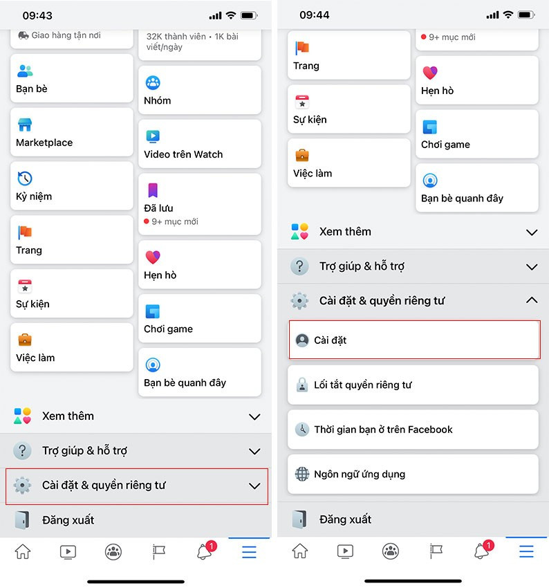 Bước 2: Tại đây chọn Settings &amp; Privacy (Cài đặt và Quyền riêng tư) > Settings (Cài đặt).