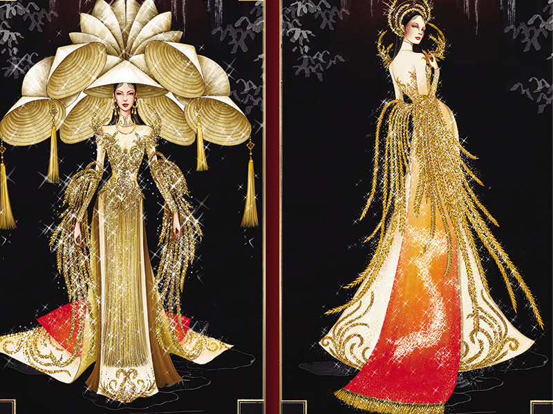 Lọt top 9, Nguyễn Đặng Thanh Nhàn mang đến thiết kế “Dáng ngọc” kết hợp giữa đời sống (lúa) và nghệ thuật (áo dài, nón lá), với ý nghĩa những chiếc nón lá – sản phẩm thủ công mỹ nghệ lắp ghép vào nhau tạo thành khối vững chắc đoàn kết dân tộc, khắc họa nét đẹp chân phương, mộc mạc của người phụ nữ Việt.