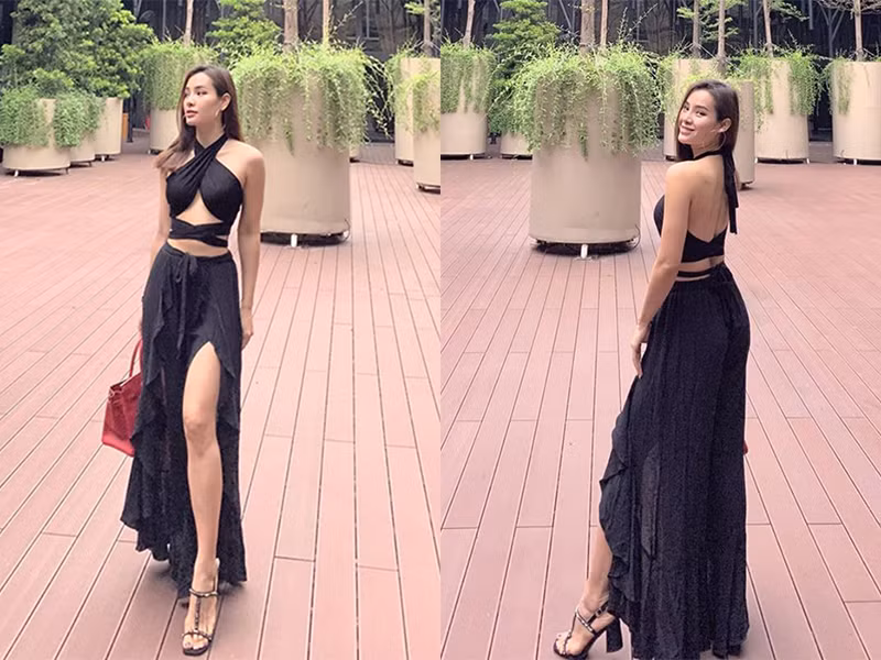 Nữ ca sĩ chọn váy cắt xẻ tứ bề để khoe triệt để vẻ gợi cảm.