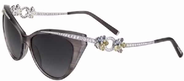 Mẫu kính Bulgari Flora (giá hơn 1,3 tỷ đồng) có gọng kính bằng vàng trắng 18K, đính nhiều kim cương hoa tinh xảo.