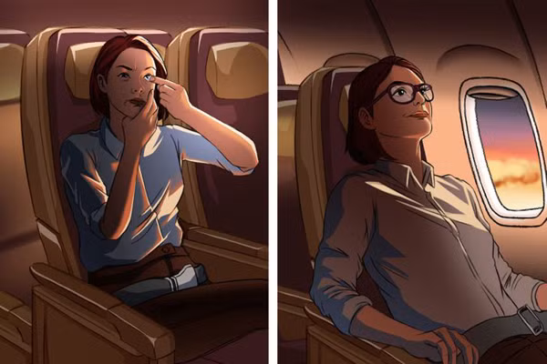 Kính áp tròng. So với không khí trên đất liền, không khí trong cabin máy bay thường có độ ẩm thấp hơn. Kiểu không khí này có thể gây khó chịu ở mắt, đặc biệt là với những người đeo kính áp tròng. Vì vậy, bạn nên lựa chọn kính gọng thay thế để tránh bất tiện.