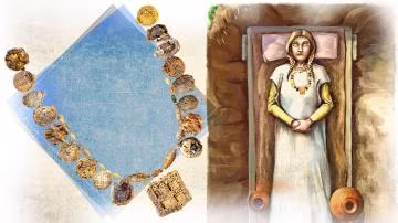 Ngoài vòng cổ quý hiếm trên, các chuyên gia còn tìm thấy một cây thánh giá bằng bạc tương đối lớn, 2 hũ gốm trang trí và một đĩa đồng nông.