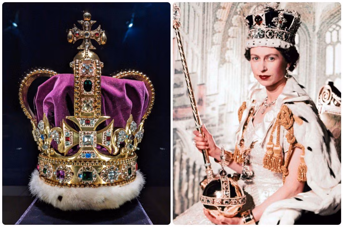 Vương miện St Edward là báu vật đáng chú ý nhất của Crown Jewels - một bộ sưu tập lớn các đồ vật nghi lễ hoàng gia được đặt trong Tháp London.