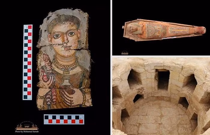 Ngoài tranh chân dung xác ướp, các nhà khảo cổ còn tìm thấy tàn tích của một tòa nhà nơi chôn cất xác ướp và một bức tượng mô tả nữ thần tình yêu Isis-Aphrodite.