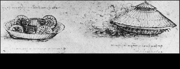 Sáng chế tiên phong tiếp theo của Leonardo da Vinci là xe bọc thép. Phát minh của ông gồm một chiếc xe kéo chạy bằng sức người. Nó được bao phủ trong các tấm kim loại.