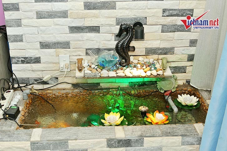 Vì là mạng thủy nên nam ca sĩ cũng bố trí nhiều hồ nước nhỏ ngay trước và trong phòng vừa hợp phong thủy và vừa tạo độ ẩm làm mát mẻ không gian.