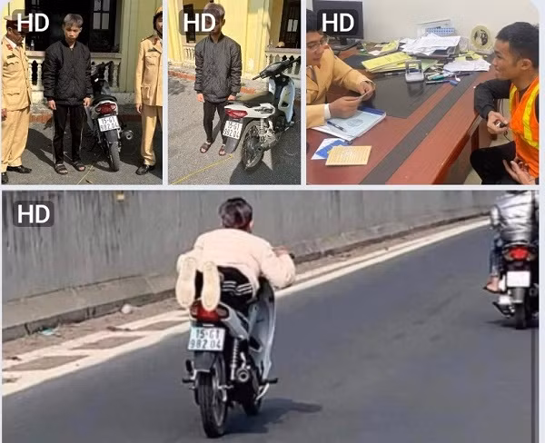 Nằm trên yên điều khiển xe, cả mẹ và con đều bị xử phạt Nam tren yen dieu khien xe, ca me va con deu bi xu phat