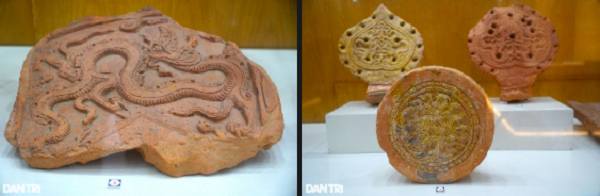 Mẫu ngói lá đề làm bằng đất nung trang trí hình rồng vào thế kỷ XIV, được khai quật tại Di sản văn hóa thế giới Thành nhà Hồ (huyện Vĩnh Lộc, tỉnh Thanh Hóa). 