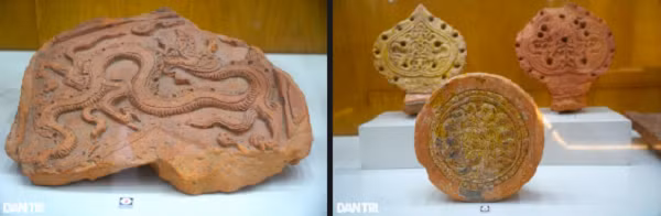 Mẫu ngói lá đề làm bằng đất nung trang trí hình rồng vào thế kỷ XIV, được khai quật tại Di sản văn hóa thế giới Thành nhà Hồ (huyện Vĩnh Lộc, tỉnh Thanh Hóa). 