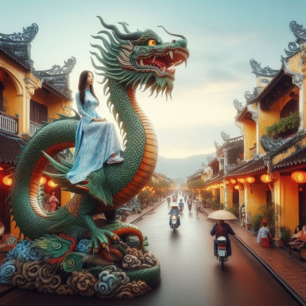 "Cô gái cưỡi rồng ở phố cổ Hội An", như nhiều bức hình khác mặt cô gái lại bị biến dạng. 