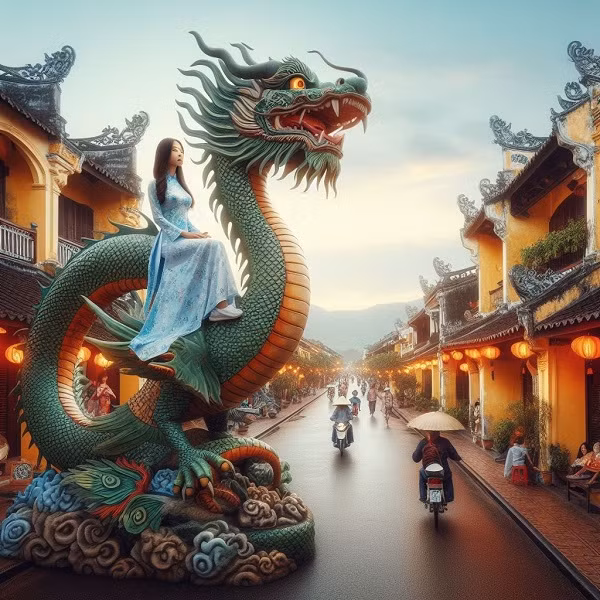 "Cô gái cưỡi rồng ở phố cổ Hội An", như nhiều bức hình khác mặt cô gái lại bị biến dạng. 