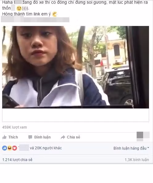Hôm 16/12, đoạn clip ngắn mang tính chất hài hước ghi lại khoảnh khắc ngượng "chín mặt" của một nữ sinh soi nhờ gương hồn nhiên đã thu hút đến hơn 20 nghìn lượt thích từ dân mạng. Đoạn clip được quay từ phía bên trong ô tô, qua cửa kính nhìn một chiều đã ghi lại trọn vẹn hành động tạo dáng, làm điệu và phản ứng rất hài hước của nữ sinh sau khi phát hiện ra bên trong xe đang có người.