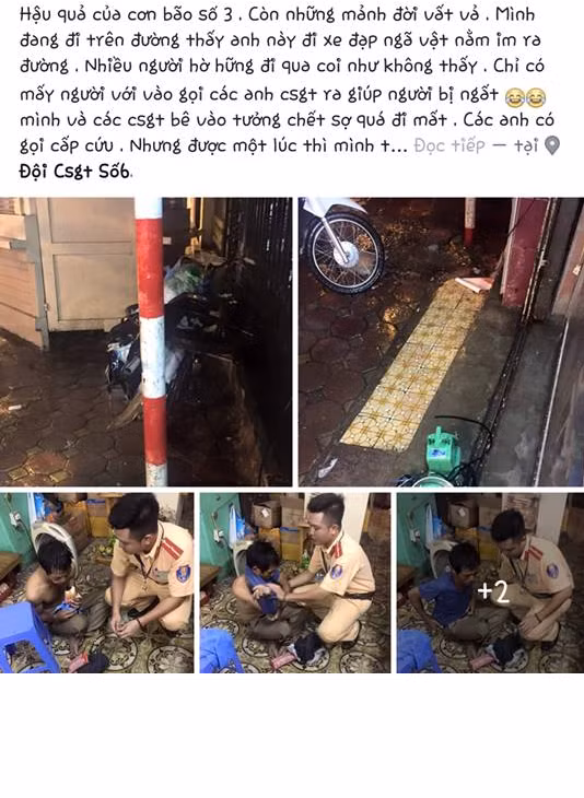 Tháng 8/2016, dân mạng Việt cũng được nghe kể, xem ảnh về câu chuyện một người đàn ông đói lả, ngất xỉu trên đường Xuân Thủy, Cầu Giấy, Hà Nội khi trời đang mưa bão đã được một chiến sĩ CSGT đến giúp đỡ. Chiến sĩ CSGT này đã đỡ người ngất xỉu vào một nhà dân sau đó gọi cấp cứu. Khi người đàn ông này tỉnh lại, chiến sĩ cảnh sát tiếp tục mua bánh mì và một chiếc áo để giúp người đàn ông khỏi bị đói, rét. Những bức ảnh cho thấy nhiều hành động, cử chỉ ân cần của chiến sĩ cảnh sát giao thông Hà Nội đã khiến nhiều người cảm kích.